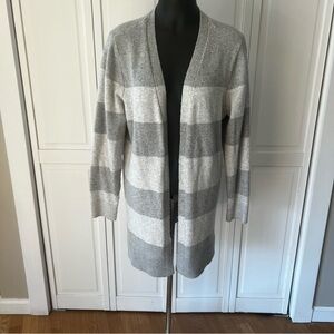 Verve Ami Gray and White Striped Cardigan Sweater